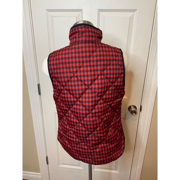 J. Crew Red Black Buffalo Plaid Puffer Vest, Size Small - Picture 4 of 5